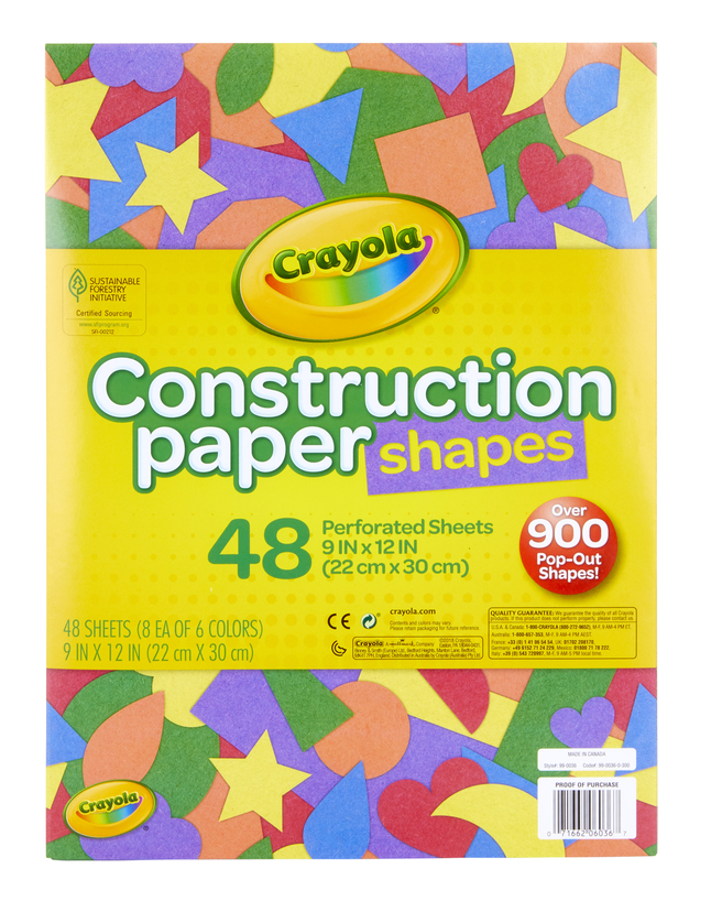 Crayola Construction Paper Shapes, 9x12 Inches, Assorted Colors and Shapes,  Pack of 48