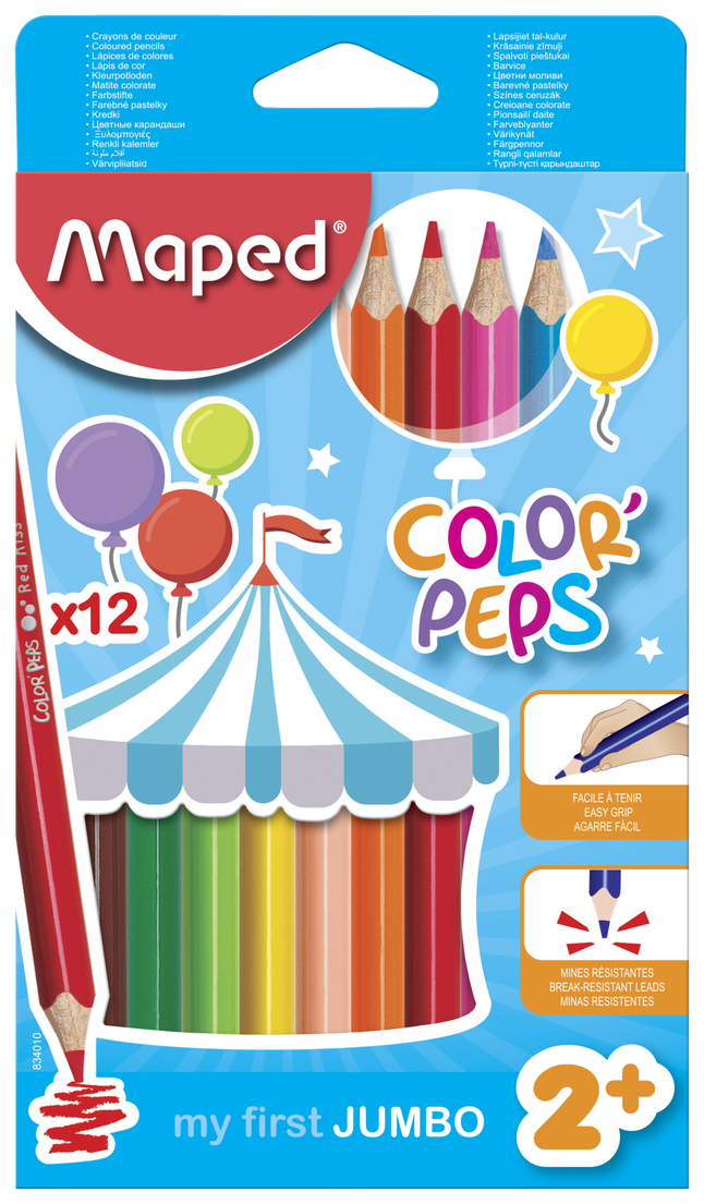 Maped Color'Peps Jumbo Triangular Colored Pencils, Assorted, Set of 12