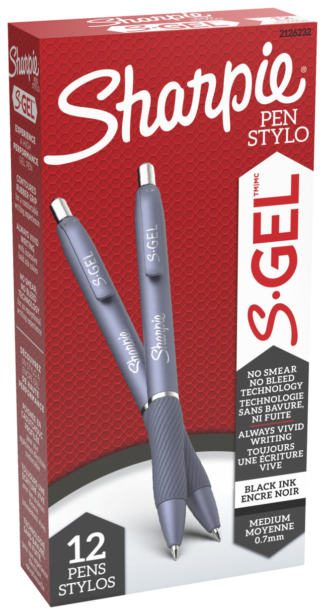 Sharpie S-Gel Retractable Gel Pens, Black Ink, Pack of 12