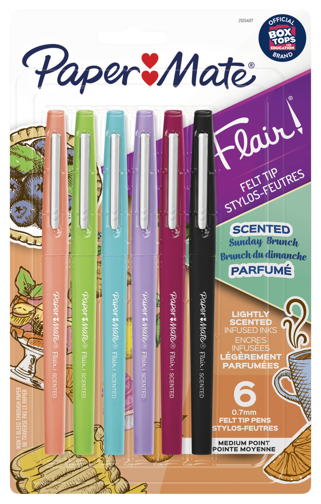 Paper Mate Flair Scented Felt Tip Pens, 0.7 mm, Assorted Sunday Brunch  Scents and Colors, Set of 6