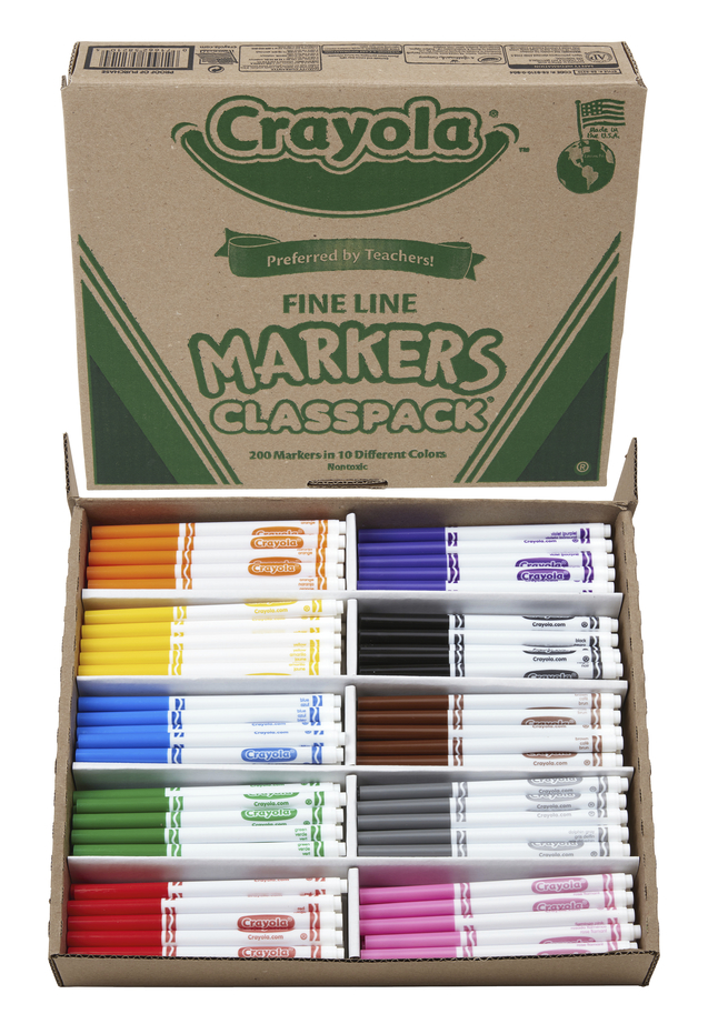 Crayola Original Fine Tip Marker Classpack, Assorted Colors, Set of 200