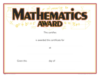 Hammond & Stephens Raised Print Mathematics Recognition Award, 11 x 8-1/2 inches, Pack of 25, Item Number 2103105