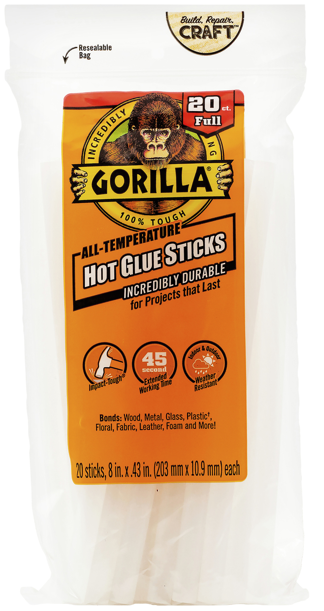 Gorilla Glue 8 Inch Full-Size Hot Glue Sticks, Pack of 20