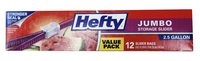 Hefty Jumbo Storage Slider Bags, 2.5 Gallon, Box of 12 2116641