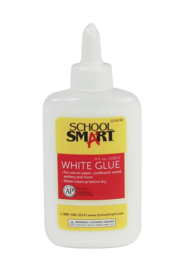 School Smart White School Glue, 4 Ounce Bottle, White