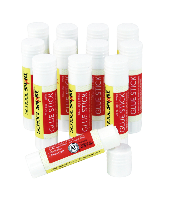 School Smart Glue Stick, 0.28 Ounces, White and Dries Clear, Pack