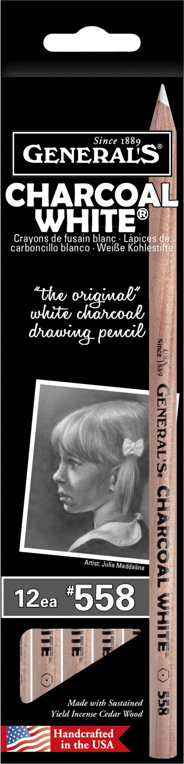 General's 558 Series White Charcoal Pencil Each [Pack of 12 ]