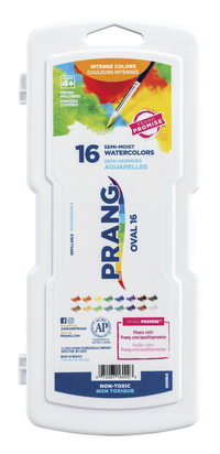 Prang Non-Toxic Semi-Moist Wax-Free Watercolor Paints, Plastic Oval Pan, 16 Assorted Colors Item Number 406021