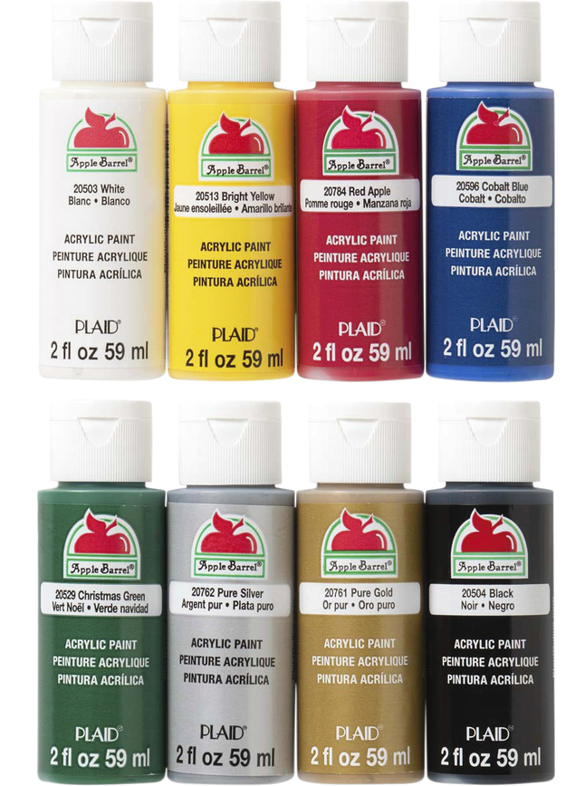 Apple Barrel Non-Toxic Multi-Purpose Acrylic Paint Set, 2 oz Bottle, Assorted Color, Set of 8