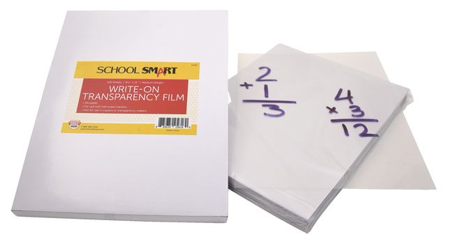School Smart Medium Weight Write-On Transparency Film, 8-1/2 x 11 Inches, Clear, Pack of 100