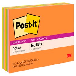 Image for Post-it Super Sticky Large Notes, 6 x 4 Inches, Energy Boost Colors, Pad of 45 Sheets, Pack of 8 from School Specialty