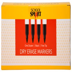 Image for School Smart Dry Erase Pen Style Markers, Fine Tip, Black, Pack of 12 from School Specialty