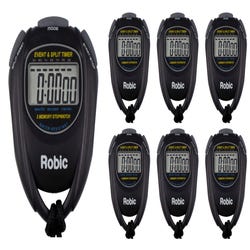 Robic 2 Split Memory Water Resistant Stopwatch, Black, Set of 7 1592970