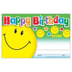 Image for Trend Enterprises Happy Birthday Smile Recognition Award, Pack of 30 from School Specialty