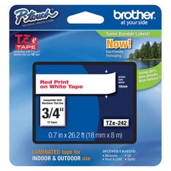 Image for Brother P-touch Tze Laminated Tape Cartridge, 3/4 Inch x 26 Feet, Red/White from School Specialty