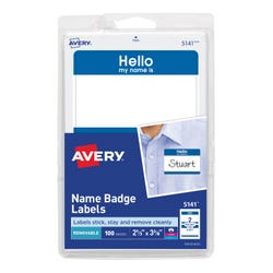 Image for Avery "Hello, My Name is" Adhesive Name Badges, 2-1/3 x 3-3/8 Inches, Blue Border, Pack of 100 from School Specialty