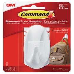 Image for Command Designer Hook with Adhesive Strip, Large, 5 Pound Capacity, White from School Specialty