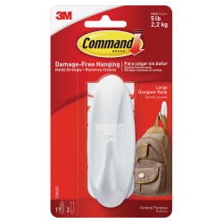 Image for Command Designer Hook with Adhesive Strip, Large, 5 Pound Capacity, White from School Specialty