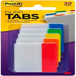 Image for Post-it Filing Tabs, 2 Inches, Flat, Assorted Primary Colors, Pack of 30 from School Specialty