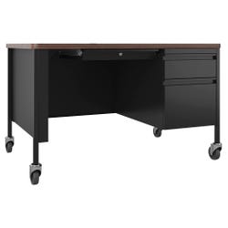 Image for Lorell Fortress Series Walnut Top Teacher's Desk, Right Pedestal, Mobile, 48 x 30 x 29-1/2 Inches, Walnut/Black from School Specialty