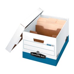 Image for Bankers Box R-Kive Divider Storage Box, 12 x 15 x 10 Inches, White/Blue, Pack of 12 from School Specialty