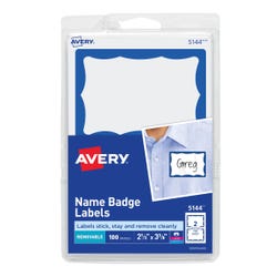 Image for Avery Adhesive Name Badges, 2-1/3 x 3-3/8 Inches, Blue Border, Pack of 100 from School Specialty