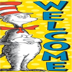 Eureka Cat in the Hat Vertical Welcome Banner, 45 x 12 Inches, Item Number 1593703