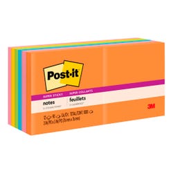 Post-it Super Sticky Plain Notes, 3 x 3 Inches, Energy Boost Colors, Pack of 12 Item Number 086843