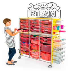 Image for TeacherGeek Ultimate STEAM Maker Activity Cart, Strawberry with STEAM Sign from School Specialty