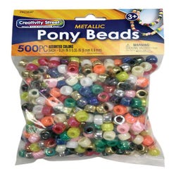 Image for Creativity Street Plastic Pony Beads, 6 x 9 mm, Assorted Metallic, Pack of 500 from School Specialty