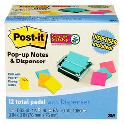 Image for Post-it Pop-Up Super Sticky Notes Dispenser Value Pack, 3 x 3 Inches, Assorted Colors, 12 Pads of 90 Sheets from School Specialty