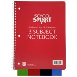 School Smart Spiral Perforated 3 Subject Wide Ruled Notebook, 10-1/2 x 8 Inches 085269