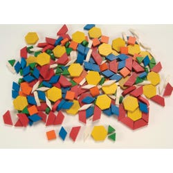 School Smart Wooden Pattern Blocks, 6 Assorted Shapes and Colors, Set of 250 Item Number 084980