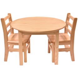 Childcraft Hardwood Table and Chair Set, 30 Inch Diameter x 22 Inches, Two 14 Inch Chairs, Item Number 2027796