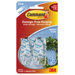 Image for Command Hook with 4 Adhesive Strips, Medium, 2 lb, Clear, Pack of 2 from School Specialty