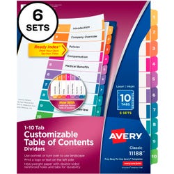 Image for Avery Ready Index Dividers, 10 Tab, 1-10, Assorted Colors, 6 Sets from School Specialty