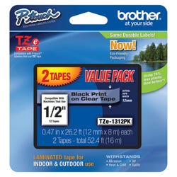Image for Brother P-touch Tze Laminated Tape Cartridge, 1/2 Inch x 26 Feet, Black/Clear, Pack of 2 from School Specialty