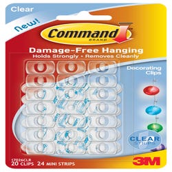 Image for Command Decorating Clip with 24 Adhesive Mini Strips, Clear, Pack of 20 from School Specialty