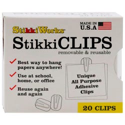 Image for StikkiWorks Stikki Clips Paper Holders with Mounting Putty, Reusable and Removable, White, Pack of 20 from School Specialty