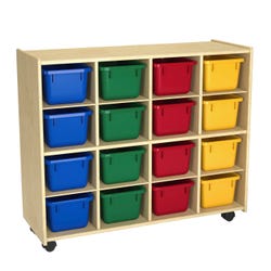 Image for Childcraft Mobile Cubby Unit with Locking Casters, 16 Primary Color Trays, 38-5/16 x 14-1/4 x 30 Inches from School Specialty