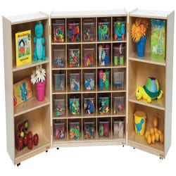 Image for Wood Designs Tri-Fold Unit with Clear Trays, 25-Tray, Birch Veneer, 96 x 15 x 38 Inches Open from School Specialty