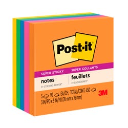 Post-it Sticky Plain Notes, 3 x 3 Inches, Energy Boost Colors, 5 Pads with 90 Sheets Item Number 086844