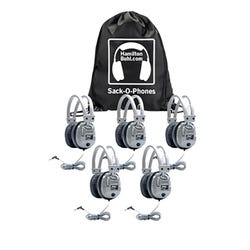 Image for HamiltonBuhl Sack-O-Phones Deluxe Headphones with Volume Control and Carry Bag, Silver, Pack of 5 from School Specialty
