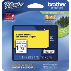 Image for Brother P-touch Tze Laminated Tape Cartridge, 1-1/2 Inch x 26 Feet, Black/Yellow from School Specialty