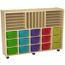 Image for Childcraft Mobile Store-and-Stack Storage Unit, Locking Casters, 15 Translucent-Color Trays, 47-3/4 x 14-1/4 x 36 Inches from School Specialty