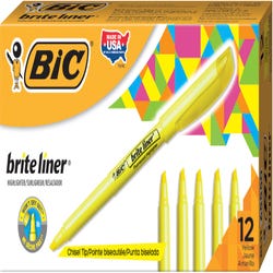 BIC Brite Liner Chisel Tip Pocket Style Highlighter, Fluorescent Yellow, Pack of 12, Item Number 077279