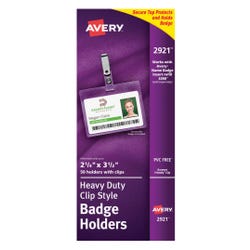 Avery Flexible Horizontal Badge Holder with Landscape Clip Attachment, 2-1/4 in X 3-1/2 in, Polypropylene, Clear, Pack of 50, Item Number 1118258