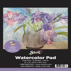 Image for Sax Watercolor Pad, 140 lb, 9 x 12 Inches, White, 12 Sheets from School Specialty