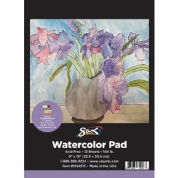 Image for Sax Watercolor Pad, 140 lb, 9 x 12 Inches, White, 12 Sheets from School Specialty