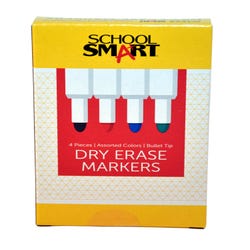 Image for School Smart Dry Erase Markers, Bullet Tip, Low Odor, Assorted Colors, Pack of 4 from School Specialty